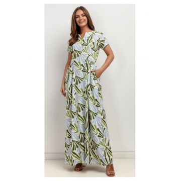 Rochie din amestec de in cu imprimeu si buzunare laterale