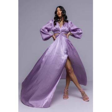 Rochie maxi cu decupaje si maneci ample - Mov