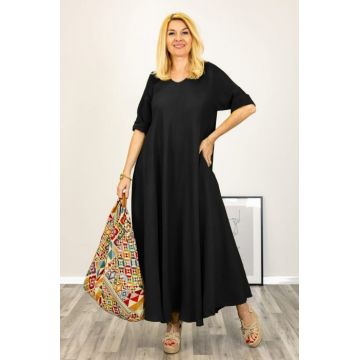 Rochie maxi din in foarte ampla neagra