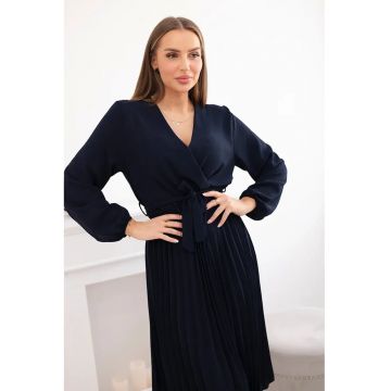 Rochie midi cu croiala petrecuta - maneci lungi si pliuri -