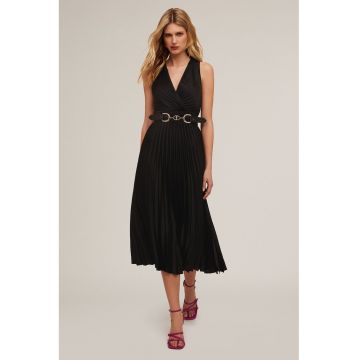 Rochie midi cu decolteu in V si pliuri