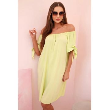 Rochie midi cu decolteu pe umeri si maneci scurte -