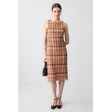 Rochie midi cu imprimeu in carouri