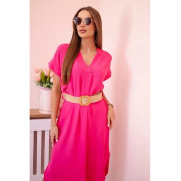 Rochie midi cu maneci scurte si curea -