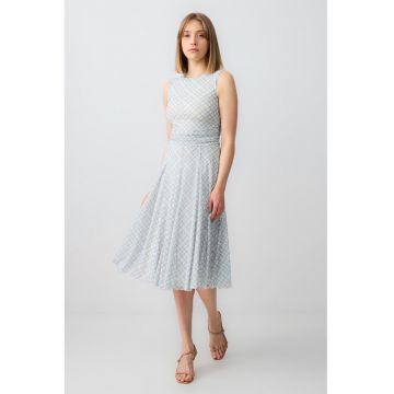 Rochie midi cu model in carouri si talie drapata