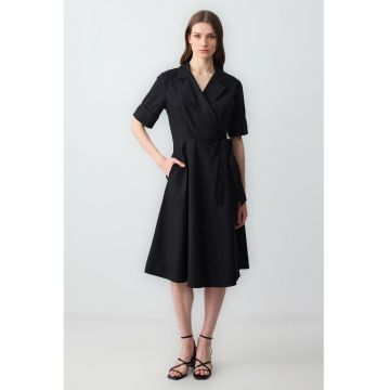 Rochie midi de bumbac cu decolteu in V