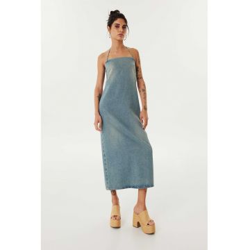 Rochie midi din denim cu decolteu halter