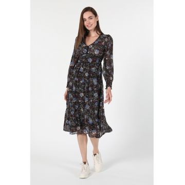 Rochie midi evazata cu imprimeu floral