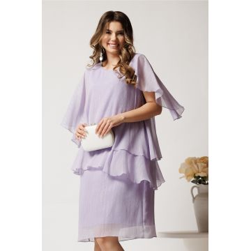 Rochie midi lila din voal cu capa si croi drept