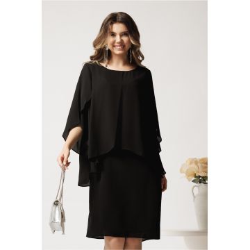 Rochie midi neagra din voal cu maneci despicate