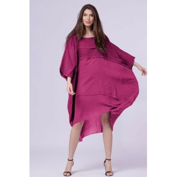 Rochie oversize, magenta, din in si batist de bumbac