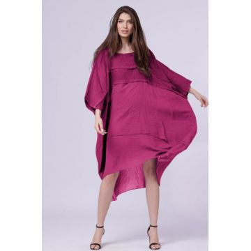 Rochie oversize, magenta, din in si batist de bumbac