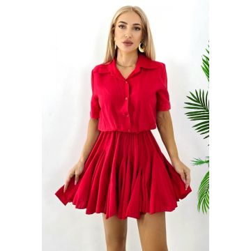 Rochie scurta, de zi, Peony, cu volum si volane, Rosu, Marime S/M