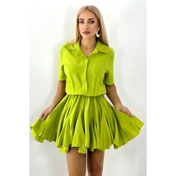 Rochie scurta, de zi, Peony, cu volum si volane, Verde Lime, Marime S/M