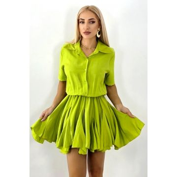 Rochie scurta, de zi, Peony, cu volum si volane, Verde, Marime S/M
