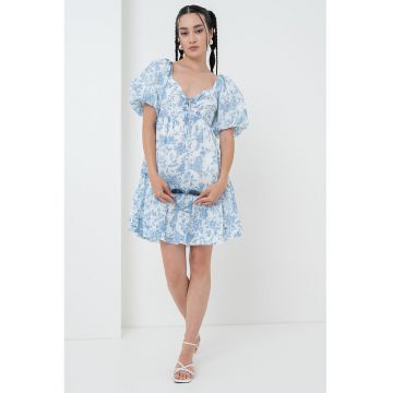 Rochie scurta evazata cu maneci bufante si model