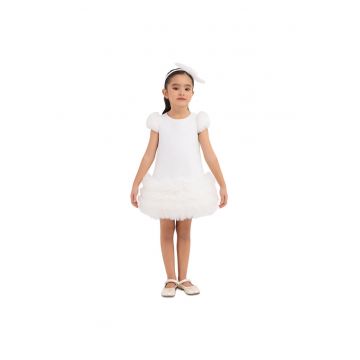 Rochita cu Tulle -  - Scurta - Alba - cu Bentita Asortata - 33344 - 92 cm - Alb