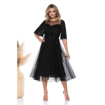 Rochie evazata cu buline - Negru