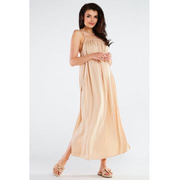 Bej Midi Rochie Fara maneca A428