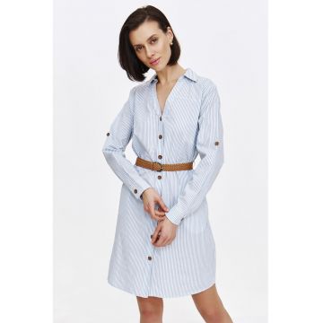 Rochie-camasa mini in dungi cu snur in talie