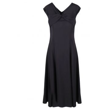 Rochie cu decolteu in V si detaliu innodat - Negru