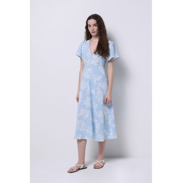 Rochie cu decolteu in V si imprimeu floral