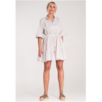 Rochie  cu dungi - maneci largi - bej -