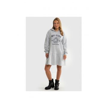 Rochie cu gluga si imprimeu logo - Gri