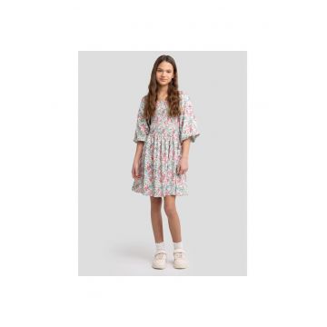 Rochie cu imprimeu floral si maneci bufante Darta