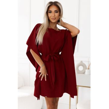 Rochie cu legatura la talie -  2XL-3XL - Rosu inchis - 287-34
