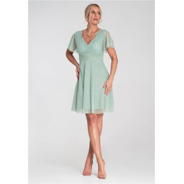 Rochie de petrecere -  menta - tul - decolteu plic - maneci scurte -