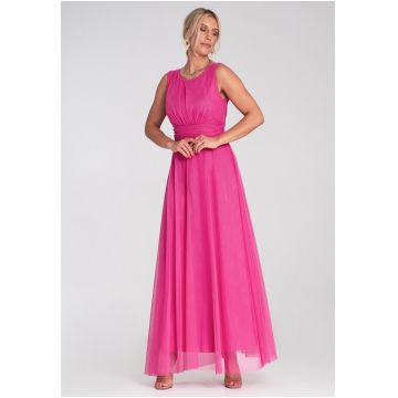 Rochie de seara maxi -  fara maneci - plasa - fuchsia -