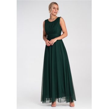 Rochie de seara maxi -  fara maneci - plasa - verde -