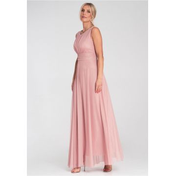 Rochie de seara maxi -  fara maneci - roz - plasa -