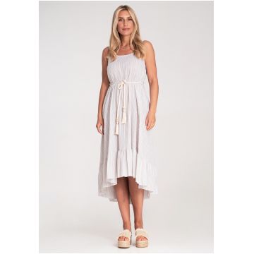 Rochie de vara -  cu dungi - bretele subtiri - bej - material universal -