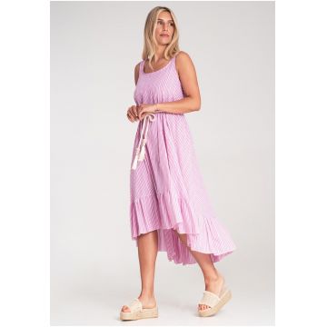 Rochie de vara -  cu dungi - bretele subtiri - roz - material universal -