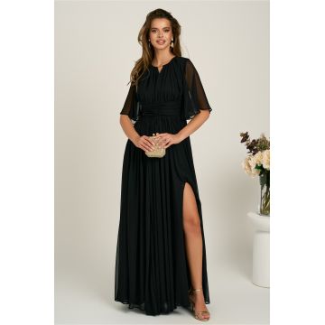 Rochie DY Fashion lunga neagra din voal in clos cu crapatura pe picior