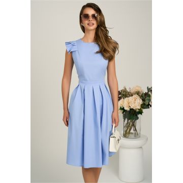 Rochie DY Fashion midi bleu din poplin in clos cu volane la umeri
