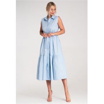 Rochie  eleganta - midi - bumbac - fara maneci - cu curea -
