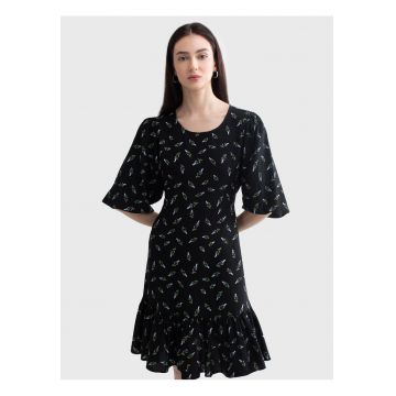 Rochie evazata cu imprimeu floral Bryana - Negru