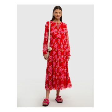 Rochie evazata cu imprimeu floral Malini - Rosu