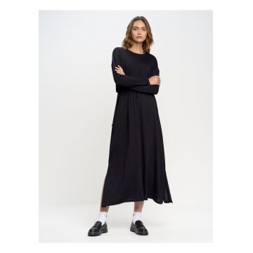 Rochie evazata din modal cu maneci cazute - Negru