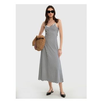 Rochie evazata in dungi Adelina - Negru