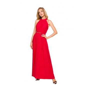 Rochie maxi evazata cu curea aurie - Poliester