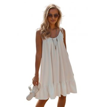 Rochie midi  bumbac - cu bretele legate - ecru -