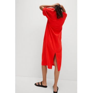 Rochie midi din amestec de in cu decolteu in V