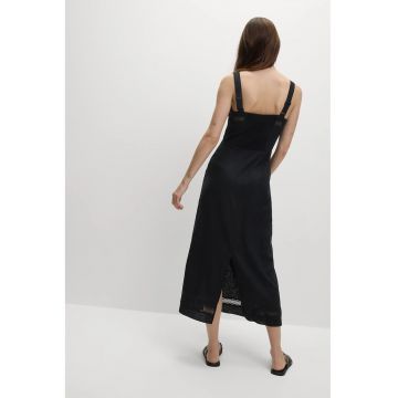 Rochie midi din amestec de in cu garnituri brodate