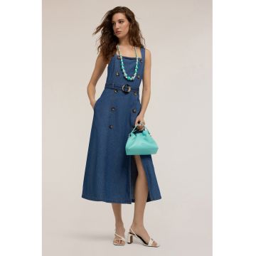Rochie midi din denim cu slit lateral