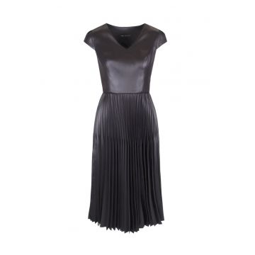 Rochie midi plisata - din piele ecologica