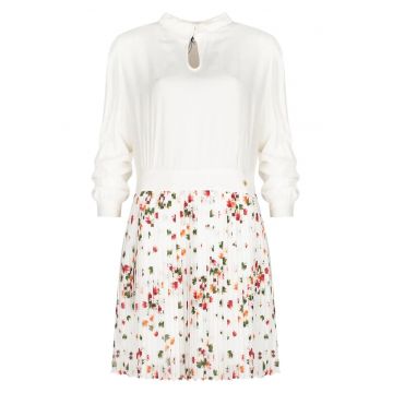 Rochie plisata cu imprimeu floral - Alb - 38